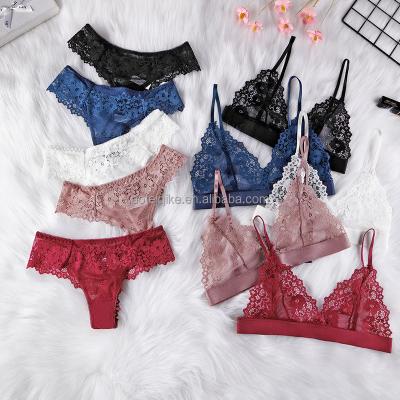 China QUICK DRY See Through Lace Sexy Lingerie Bra With Thong Set Women Sexy Unlined Underwear Set for sale