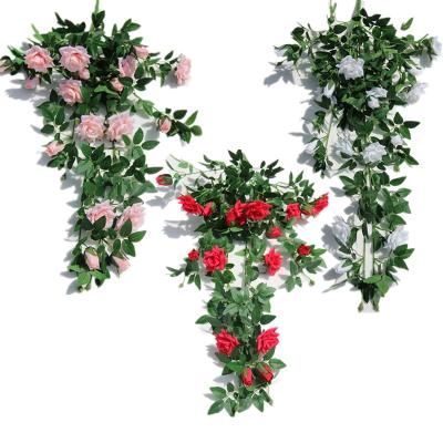 China Hotel .restaurant .banquet. Home Simulated Rose Vine Wall Hanging Decoration Fake Flower Hanging Green Plants Floristry Vines Wedding Ceiling for sale