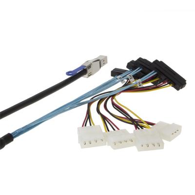 China Internal Mini SAS Server Device SFF-8644 4 to x SFF-8482 Breakout Cable with SATA Power Data Cable for sale