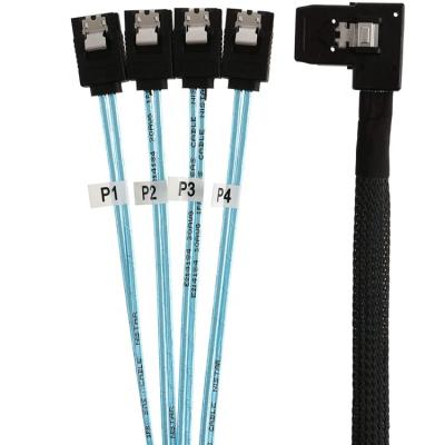 China Server Device Dongguan Manufacturer Electronic Left Angle Mini SAS HD 36Pin (SFF-8087) 4 Male To SATA 7 Pin Female Breakout Cable for sale