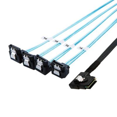 China server device data cable mini sas ipass angled sff8087 90 to degree 4 sata motherboard pinout cable for sale