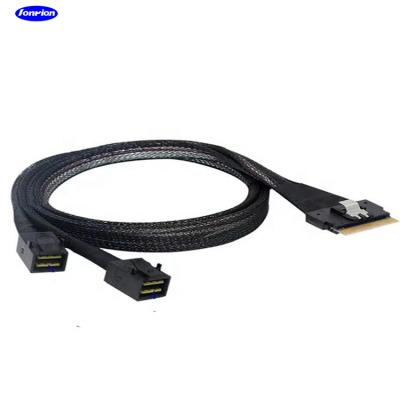 China Servers Slim SAS 8i (SFF-8654) Plug to Two Mini-SAS HD 4i (SFF-8643) Plug 85ohm Y-cables for sale