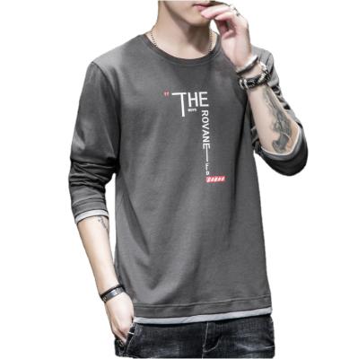 China Autumn New Men's Anti-Wrinkle Youth Korean Trend Men's Shirt Round Bottom Cotton T-shirt Long Sleeve Collar Rest T-shirt Hoodie for sale