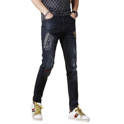 China 2021 spring and autumn style color expensive raw breathable embroidered jeans men's thin thin feet casual stretch pants for sale