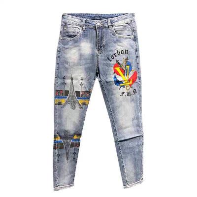 China Personality of 2020 breathable jeans European station men's heavy craft printing slim fit hand-painted quality new for sale