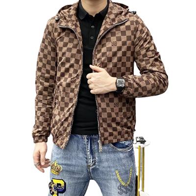 China 2021 autumn new spring coat and jacket men's casual hooded plaid QUICK DRY Korean trend sports young men's tops for sale