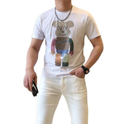 China 2021 Summer T-shirt Cartoon Slim Round Collar Anti-Wrinkle Ironed Brick Spot Balance Daily Youth Black Bottom Shirt for sale