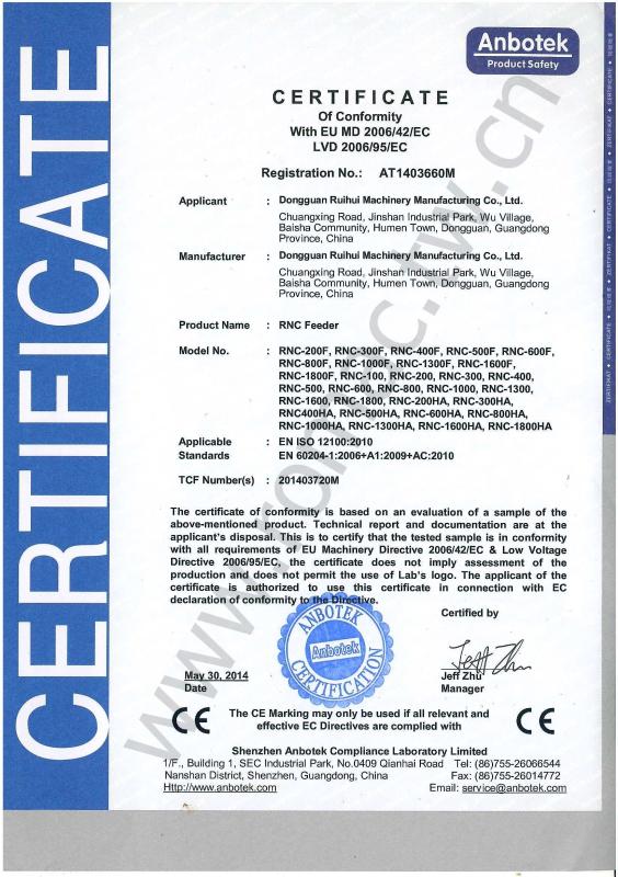 CE Rtificate - GUANGDONG RUIHUI INTELLIGENT TECHNOLOGY CO., LTD.