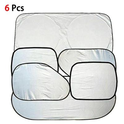 China Silver Coated Car Front Windshield Sunshade Auto Foldable Fabric 6 Pcs Block Cover Reflective Sun Shade for sale