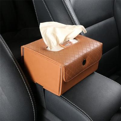 China Multifunctional custom portable type car front seat side auto slip auto organizer leatherwear tissue paper box for sale