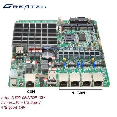 China DC 12V Power Quad LAN Motherboard Fanless Board Dual Core J1800 With 4 Intel LAN for sale