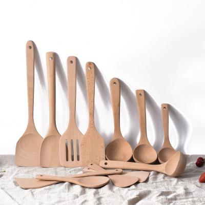 China Sustainable Kitchen Utensils Wooden Cookware Natural Beech Wood Shovel Spoon, Suitable For Nonstick Pan for sale