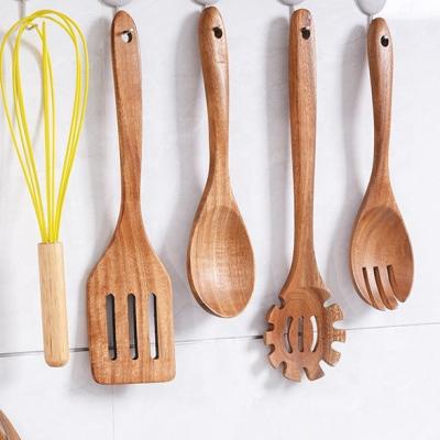 China Sustainable wooden kitchen utensils, teak spatula spoon nonstick cookware kitchen utensils, wooden cooking spoon and salad fork for sale