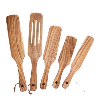 China Sustainable Wooden Kitchen Utensil Set, Teak Wood Cookware Nonstick Heat Resistant Kitchen Cooking Spoon Wooden Shovel Slotted Shovel Set for sale