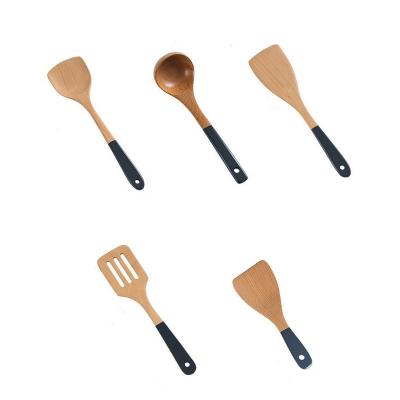 China Amazon Kitchen Spatula Spoon Sustainable Hot Selling Wooden Cookware Set Heat Resistant Non-Stick Cooking Tools for sale