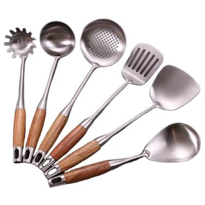 China Sustainable 304 Stainless Steel Kitchenware Set, Insulated Spatula and Soup Spoon, Gift Wooden Handle Cooking Spatula for sale