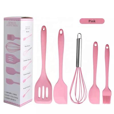 China Sustainable Food Grade Silicone Kitchenware Set 5pcs Set Kitchenware Integrated Silicone Baking Spatula Cooking Nonstick Pan for sale