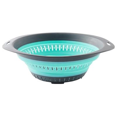 China Viable Round Silicone Collapsible Fruit and Vegetable Drain Basket With Handle for sale