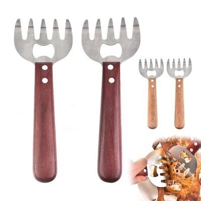 China Easily Cleaned Ultra Sharp BBQ Claws Pulled Pig Legs Shredder Metal Claws Stainless Steel Smoker Meat Shredding Claws With Wooden Handles for sale