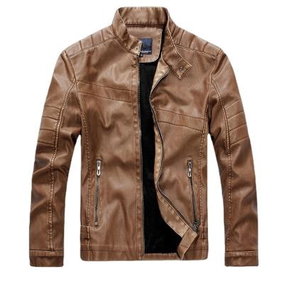 China 2021 Wholesale Fall Winter Fashion QUICK DRY Faux Leather Jacket Men Slim Fit Fleece Stand Collar Jacket for sale