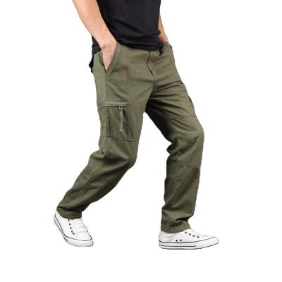 China QUICK DRY Cotton Pants Men's Casual Elastic Waist Multi-pocket Plus Size Men's Overall Loose Pants for sale