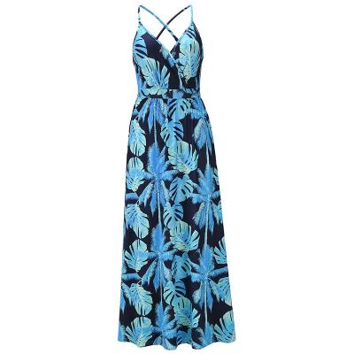 China 2021 Breathable New Arrive V Neck Dress Summer Printed Long Dress Sleeveless Casual Dresses for sale