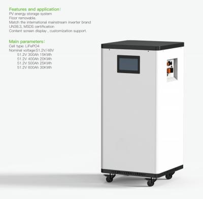 China CE Doméstico 48V 51.2V 300Ah LFP Batería de piso Almacenamiento de energía extraíble Batería de litio en venta