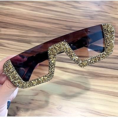 China Semi Rimless Frame Diamond Eyeglasses Vintage Black Rhinestone Fashion Sunglasses Half Shading Sun Glasses For Women for sale