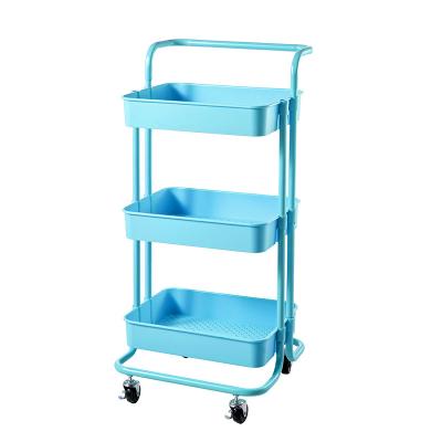 China Hot Selling 3 Tier Metal Rolling Cart Viable Hot Sale 3 Tier Kitchen Storage Rack Household Bathroom Vegetable Cart With Wheel for sale