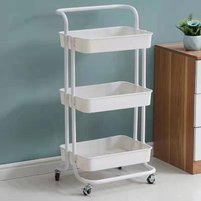 China New Sustainable Carbon Steel 3 Tier Household Kitchen Storage Rack Cart Foldable Kitchen Trolley With Wheels for sale