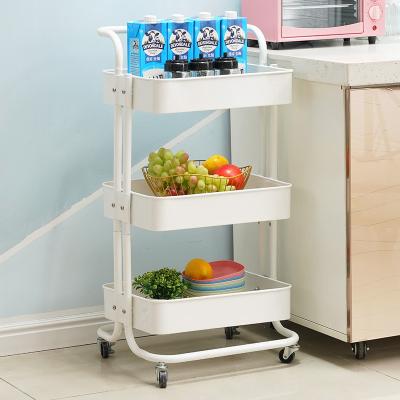 China Customized Viable Design Handle 3 Tier Organizer Storage Cart Trolley Household Storage Rack With Wheels for sale