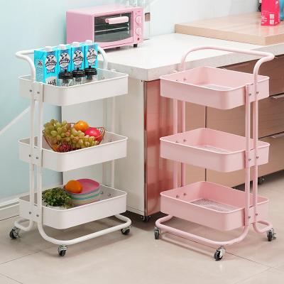 China Viable Kitchen Accessories 3 Tiers Multifunctional Metal Racks 4 Wheel Tier Cart Kitchen Storage Serving Racks Rolling Cart for sale