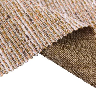 China Factory Shrink-Resistant Luxury Brand Stretch Yarn Dyed Knit Jacquard Fabric Polyester Cotton Blended Metallic Gold Yarn Fabric For Lady Overcoat for sale