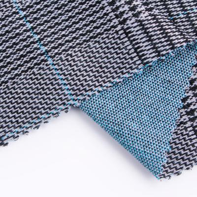 China Shrink-resistant yarn dyed fabric wholesale brocade jacquard fabric japan check tartan plaid stretch knitted fabric for apparel garment for sale