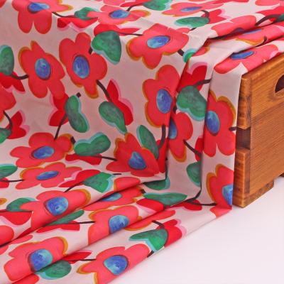 China Red Shrink-Resistant 100% Cotton Poplin Fabric Floral Print Craft Fabric Kids Clothing Material for sale