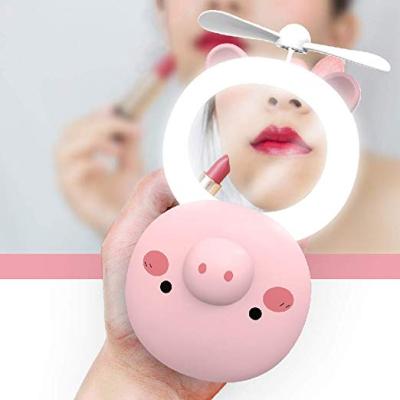 China Personalized Beauty Makeup Mini Hand Fan Multifunction USB LED Mirror Rechargeable Fan for sale