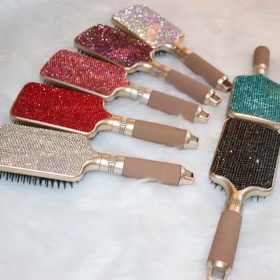 China Bling Shiny Rhinestone Glitter Comb Hair Comb Diamond Handle Hairdresser Barber Hairdressing Bling Detangling Wooden Tools for sale