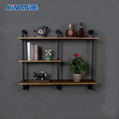 China IIron Modern Industrial Water Pipe 3 Tier Buries Solid Wall Mount Pipe Rack Living Room Decor Study Room Bookcase Kitchen Storage for sale