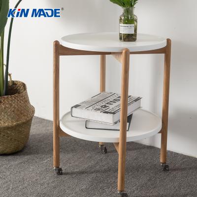 China Mobile Wooden Double Layer Reception Tea Coffee Table With Wheel for sale