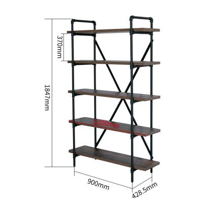 China Kinmade 5-Tier Retro Brown Adjustable Industrial Metal Pipe Bookcase (Size) and Vintage Decorative Bookshelves Shelves for sale