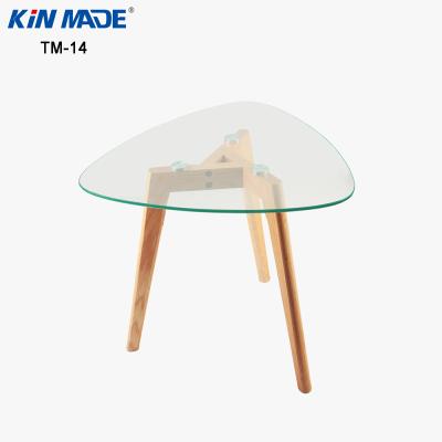 China Solid Wood Tea Table Living Room Furniture Oak Legs End Table (Height) Kinmade Tempered Glass Triangle Top Adjustable Coffee Table for sale