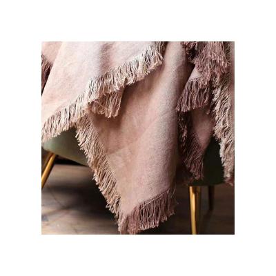 China Factory Price Folded Nap Blanket Portable Linen Blanket With Handmade Fringe for sale