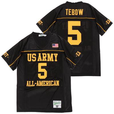 China Breathable Wholesale Black Tim Tebow #5 All Name Number S-3XL American Football Jersey Stitched for sale