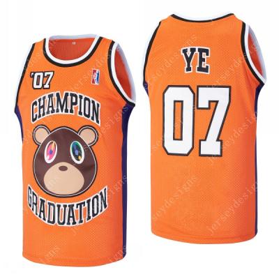 China 2007 Men's Champions Graduation #07 Ye Hip Hop Breathable West Rap Basketball Jersey Pitched Orange for sale