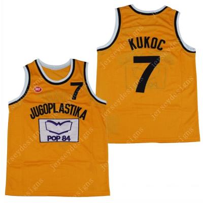 China Champion Toni Kukoc Jugoplastika Yugoslavia Croatia 3X Mens 7 Breathable Yellow Basketball Jersey Away Stitched for sale