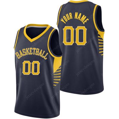 China Custom Sublimated Mens Womens Breathable Youth Embroidered Basketball Tank Top Mesh Yellow Navy White for sale