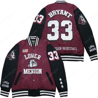 China QUICK DRY Mens Hip Hop Spliced ​​Bottom Jacket 33 Bryant Championship High School Merion College Satin Baseball Jackets Quilted for sale