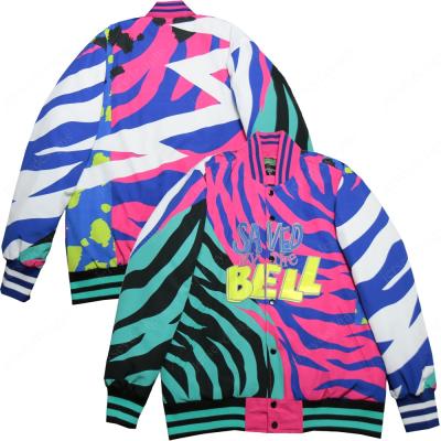 China QUICK DRY Men Saved By Bell Tiger Costume TV Sports Baseball Jackets Stitched Pink Camouflage Jacket for sale