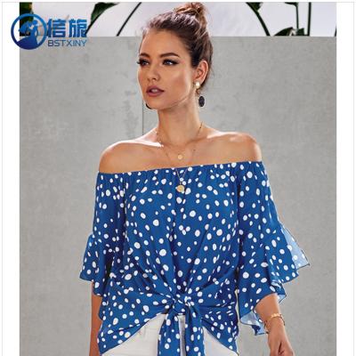 China N00015 2022 New Anti-Wrinkle Tube Top Polka Dot Collar Strapless Casual Sexy Polka Dot Top Shirts For Women Tops for sale