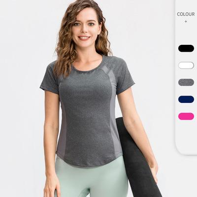 China Breathable Fashion Round Neck Sports T-shirt With Net Quick-drying Breathable Fitness Clothes Women's Tight Yoga Shirt for sale